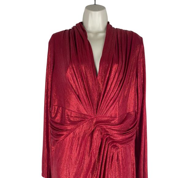 Tadashi Shoji Metallic Long Sleeve Evening Gown Deep Red Size XXL - Picture 6 of 14